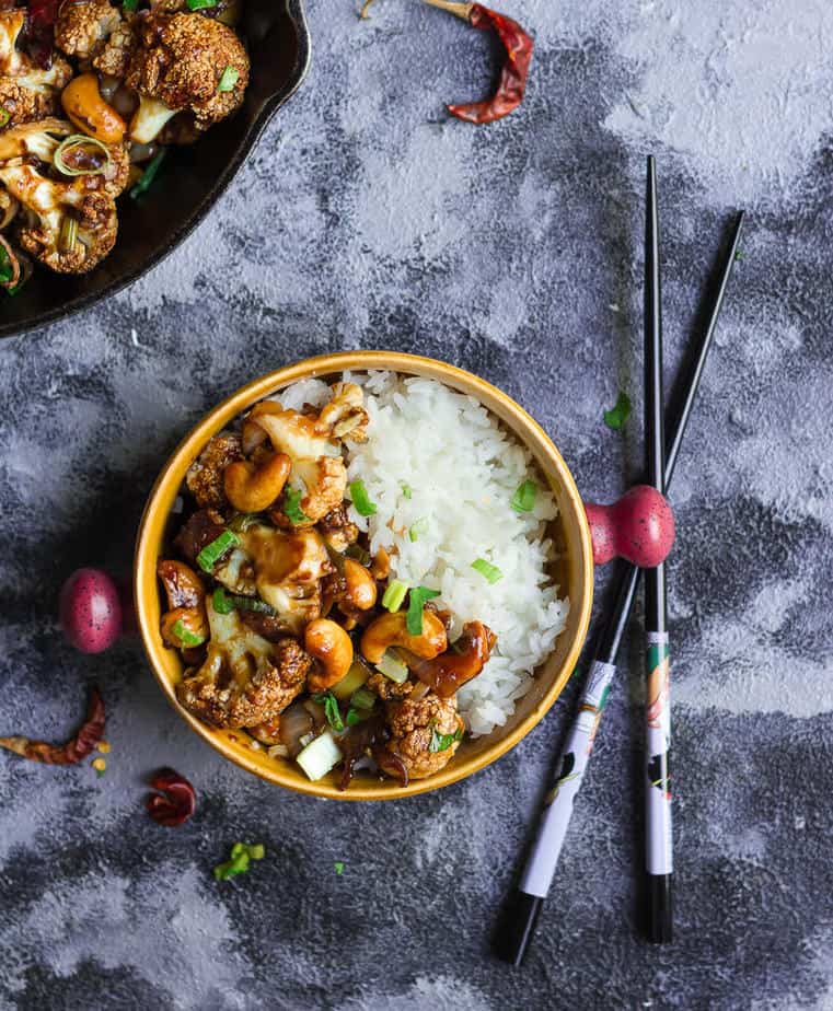 Kung Pao Cauliflower | Baked Vegan Cauliflower Kung Pao Recipe