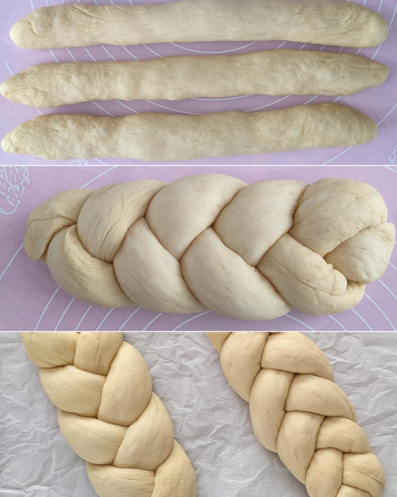 Braiding the challah bread