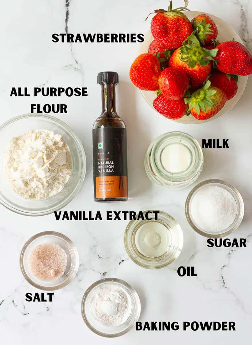 Ingredients for making strawberry mug cake