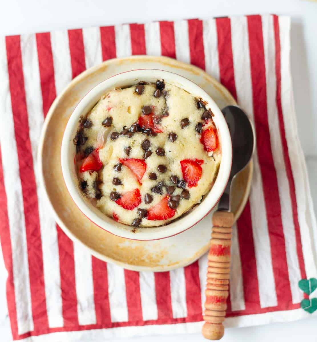 Strawberry Mug Cake baked and ready to eat