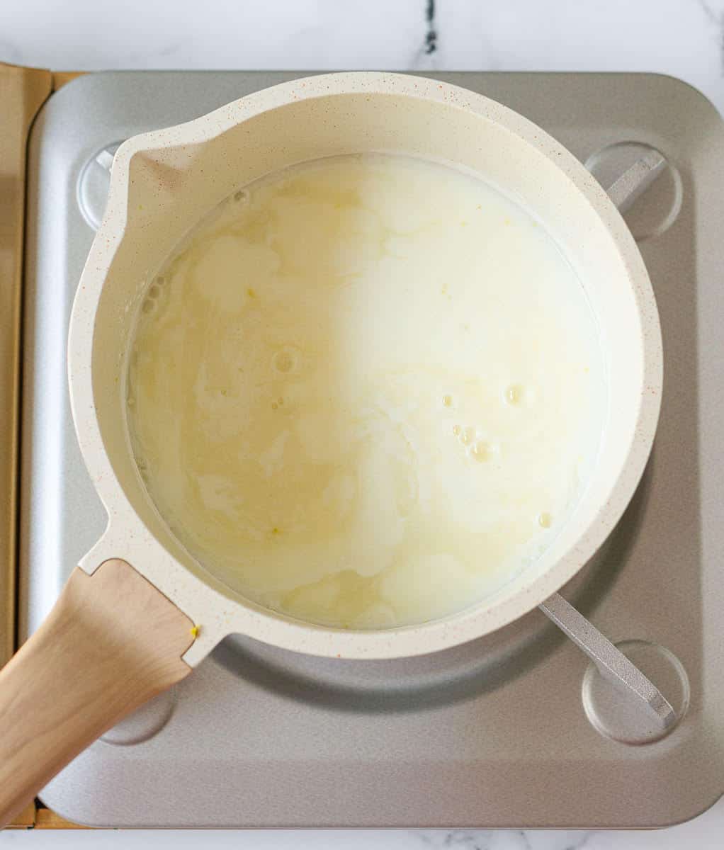 milk and lemon juice in the saucepan with the dry ingredients